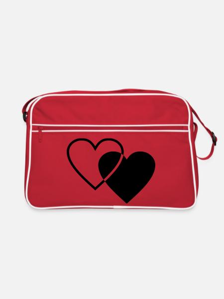Zwei Herzen - Retro Tasche - Rot/Weiß - Vorne