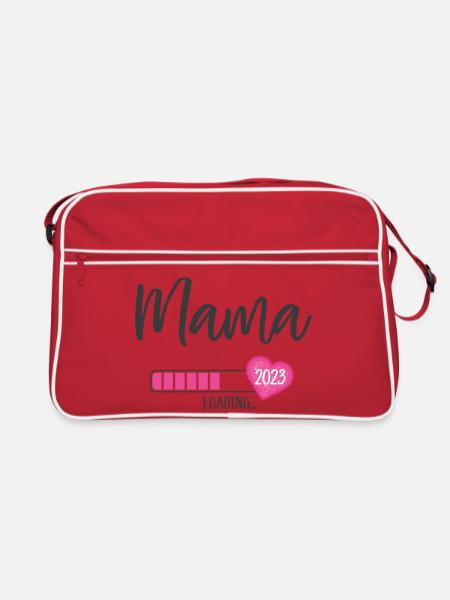 Mama Loading 2023 Herz Mädchen Rosa Werdende Mama - Retro Tasche - Rot/Weiß - Vorne