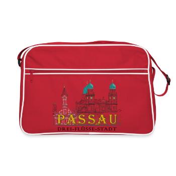 Passau Danube View, Bavaria, Germany, Drawing - Retro Bag - red/white - Front