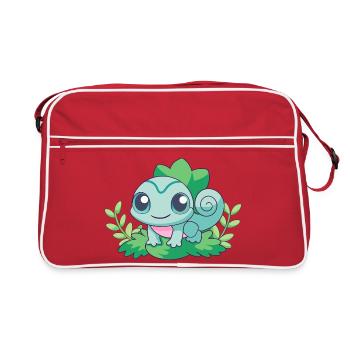 Baby Turquoise Chameleon on a Branch - Retro Bag - red/white - Front