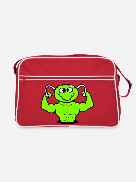 Caterpillar Bodybuilder Muscle Building Strong Fitness Gym - Retro Bag - red/white - Front