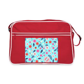 Floral pattern with surfboards on sky blue - Retro Bag - red/white - Front