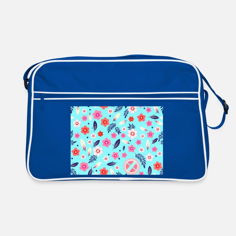 Floral pattern with surfboards on sky blue Retro Bag