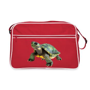 Illustration détaillée de tortue sur les vêtements - Sac Retro - rouge/blanc - Devant