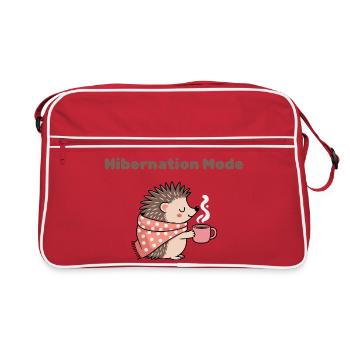 Hibernation Mode - Cute Hedgehog with Hot Drink - Retro Bag - red/white - Front