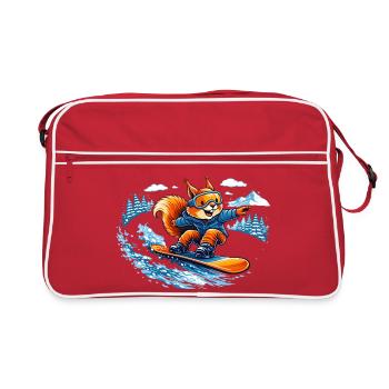 Drôle d’écureuil snowboard – Divertissements d’hiver - Sac Retro - rouge/blanc - Devant
