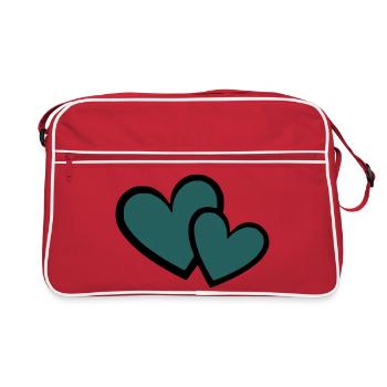 blue heart dark blue 2 hearts heart pattern - Retro Bag - red/white - Front