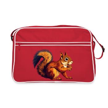 Écureuil brun orange avec motif de noix de gland - Sac Retro - rouge/blanc - Devant