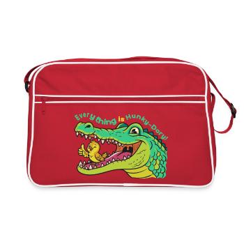 Kroko und Vogel: Everything is Hunky-Dory! - Retro Tasche - Rot/Weiß - Vorne