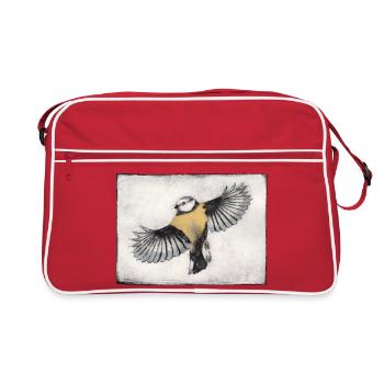 Oiseau en vol - Gravé à la main imprimable - Sac Retro - rouge/blanc - Devant
