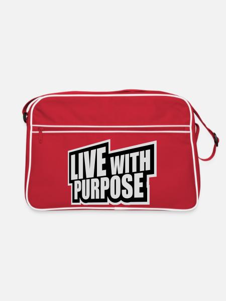 Live With Purpose Motivation Sinn Mindset Spruch - Retro Tasche - Rot/Weiß - Vorne