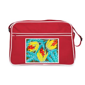 Crimson Flowers and Golden Leaves - Retro Bag - red/white - Front
