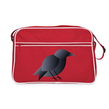 Geometrischer dunkelblauer Vogel - Retro Tasche - Rot/Weiß - Vorne