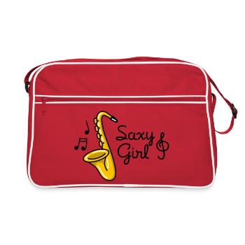 Saxy girl - Sexy fille saxophone pun - Sac Retro - rouge/blanc - Devant
