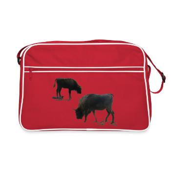 Bison with young animal - Retro Bag - red/white - Front