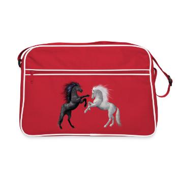 Dancing Horses in Dark and Light - Retro Bag - red/white - Front