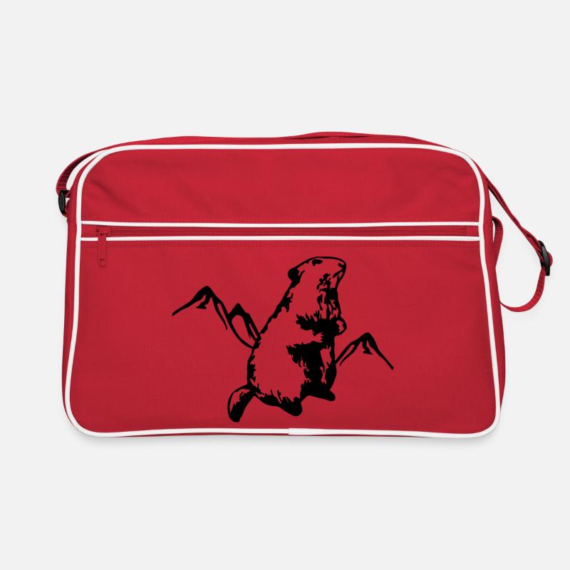 Murmeltier mit Bergen - Retro Tasche - Rot/Weiß