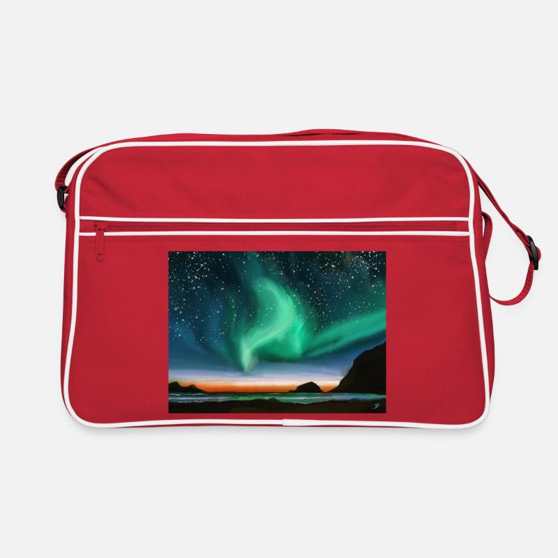 Nordlichter - Ölgemälde - Retro Tasche - Rot/Weiß