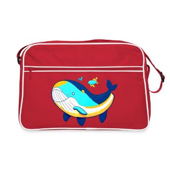 Friendly whale with baby whale - Retro Bag - red/white - Front