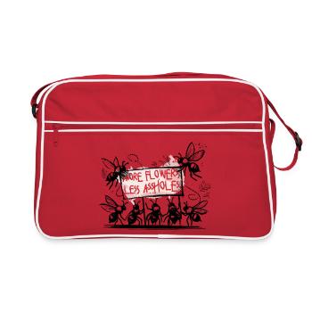 save the bees natur spruch illustration blumen - Retro Tasche - Rot/Weiß - Vorne