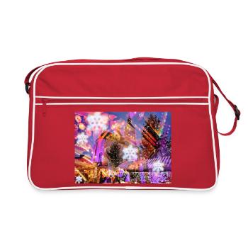 Weihnachtsmarkt Impression, Frohe Weihnachten - Retro Tasche - Rot/Weiß - Vorne
