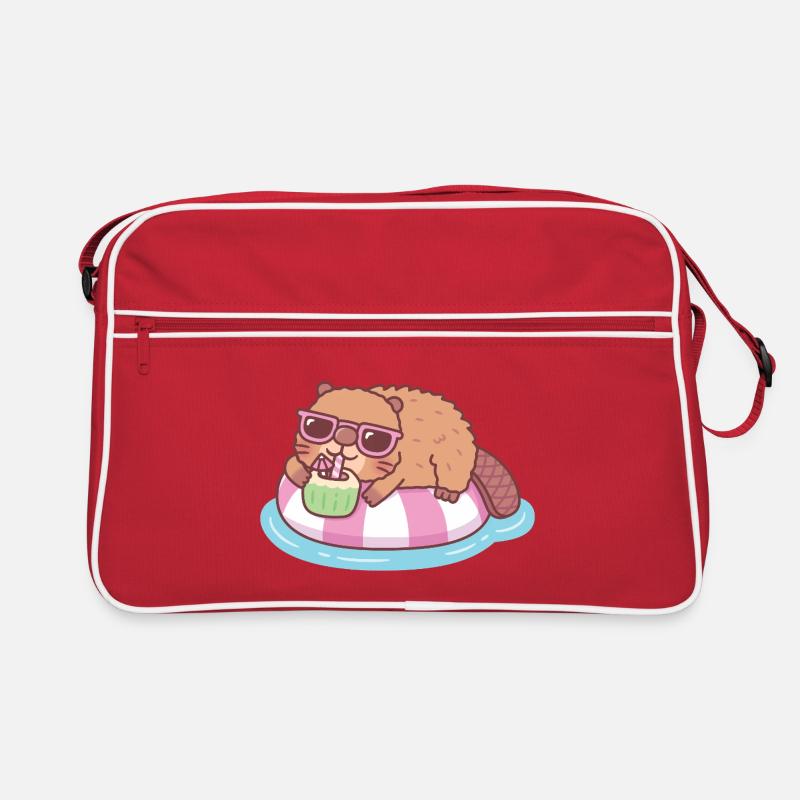 Cute Beaver Chilling On Pool Float With Coconut Sac Retro