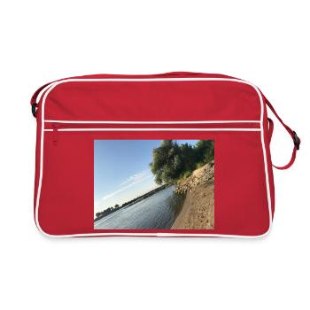 Natur am Fluss mit Bäumen und Ufer - Retro Tasche - Rot/Weiß - Vorne