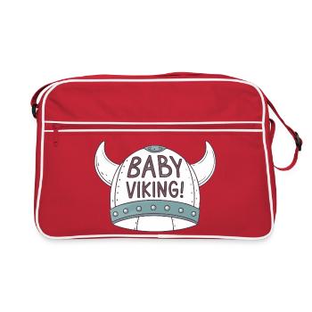 Baby Wikinger Helm illustriert - Retro Tasche - Rot/Weiß - Vorne