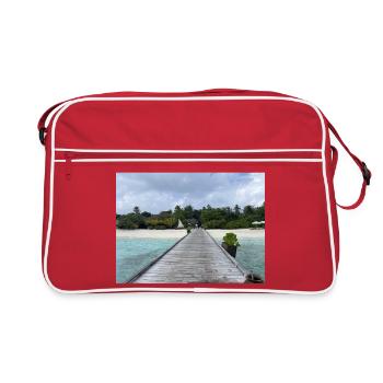 Tropischer Pier am türkis Meer Kudafushi Malediven - Retro Tasche - Rot/Weiß - Vorne