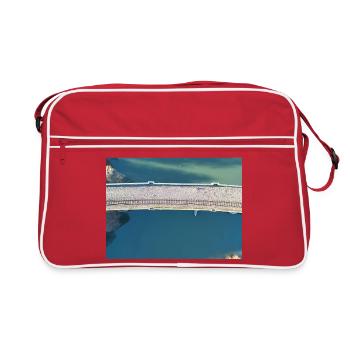 Brückenblick über ruhigen Fluss Viadukt Herdecke - Retro Tasche - Rot/Weiß - Vorne