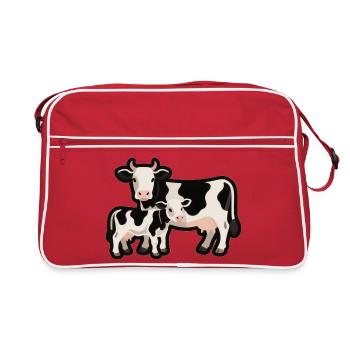 Cow and calf – love in black and white - Retro Bag - red/white - Front