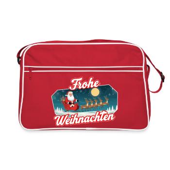 Santa Schlitten Weihnachtsszene - Retro Tasche - Rot/Weiß - Vorne
