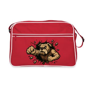 Bouledogue fort frappant à travers le mur dessin animé - Sac Retro - rouge/blanc - Devant