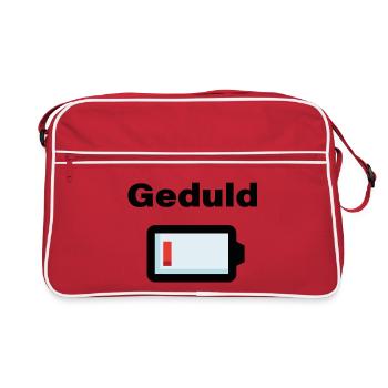 Geduld leer – Akku Symbol Lustiger Spruch - Retro Tasche - Rot/Weiß - Vorne