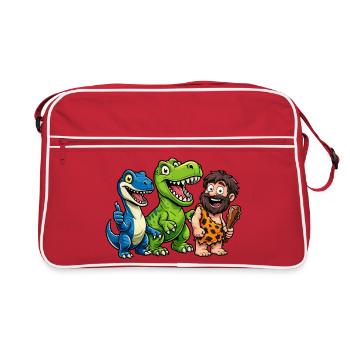 Dino Friends Caveman Stone Age Fun - Retro Bag - red/white - Front
