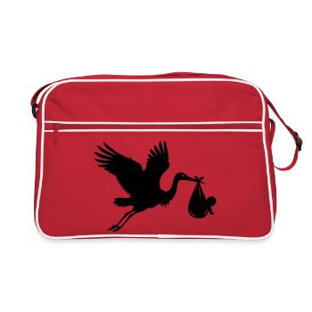 Cigogne avec bébé – Motif de cigogne - Sac Retro - rouge/blanc - Devant