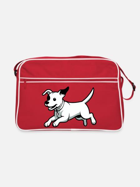 Verspielter Hund-Cartoon - Retro Tasche - Rot/Weiß - Vorne