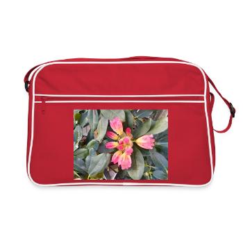 Fleurs roses orangées sur feuillage vert - Sac Retro - rouge/blanc - Devant