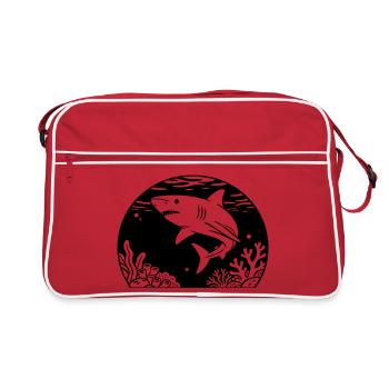 Hai mit Korallen - Retro Tasche - Rot/Weiß - Vorne