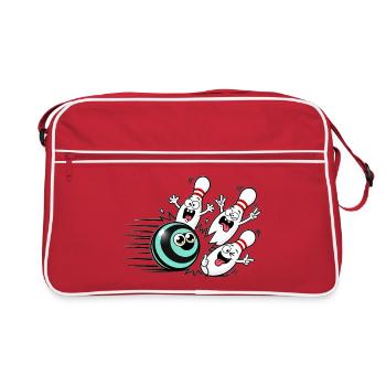 Lebendige Bowlingball mit frechen Pins - Retro Tasche - Rot/Weiß - Vorne