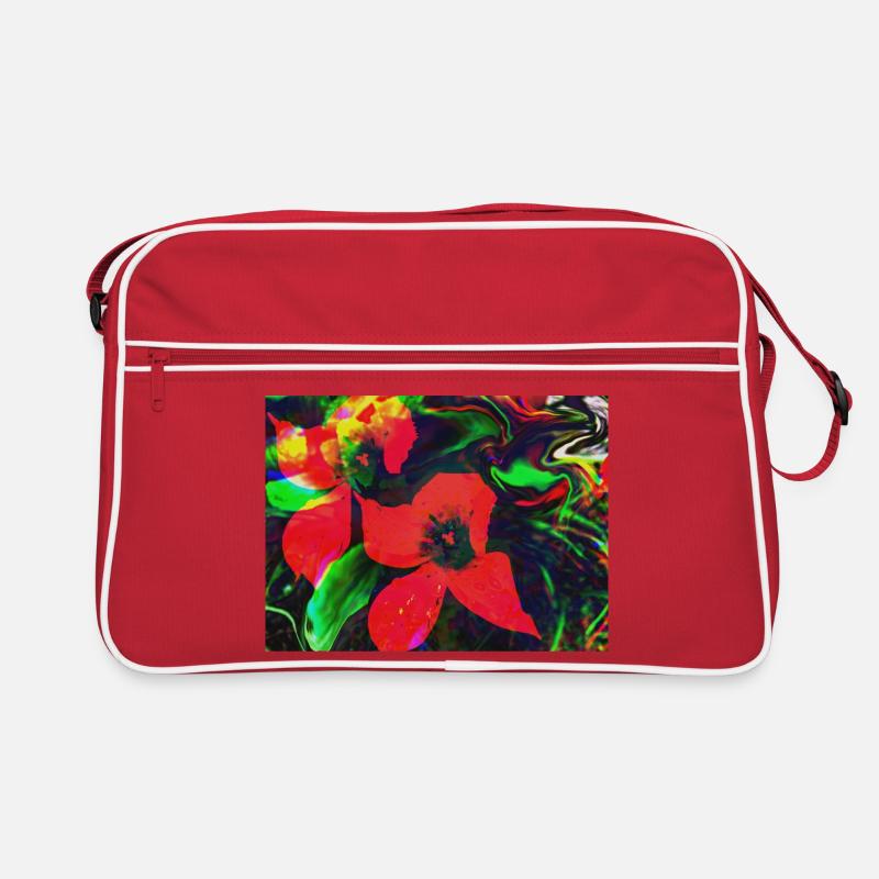 Fleurs rouge fluo dans un tourbillon de couleurs Sac Retro