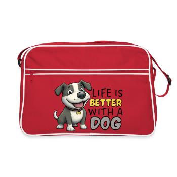 Life Is Better With Dog Cartoon Staffy - Retro Bag - red/white - Front