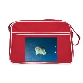 Tiefsee Manta im Blauen Ozean - Retro Tasche - Rot/Weiß - Vorne