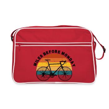 Sonnenuntergang-Radfahrer Silhouette - Retro Tasche - Rot/Weiß - Vorne