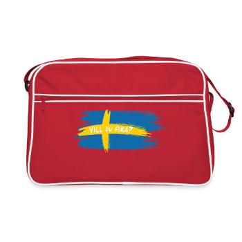 Vill Du Fika? – Schwedischer Kaffee Humor - Retro Tasche - Rot/Weiß - Vorne