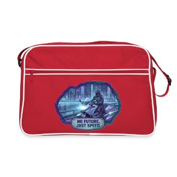 Motard futuriste dans une ville cyberpunk - Sac Retro - rouge/blanc - Devant