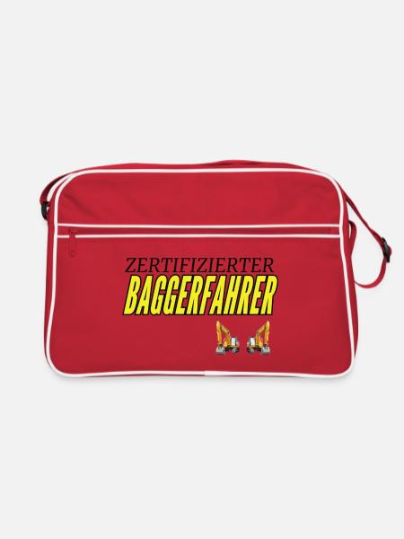 Zertifizierter Baggerfahrer - Retro Tasche - Rot/Weiß - Vorne