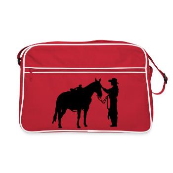 Frau mit Pferd - Retro Tasche - Rot/Weiß - Vorne