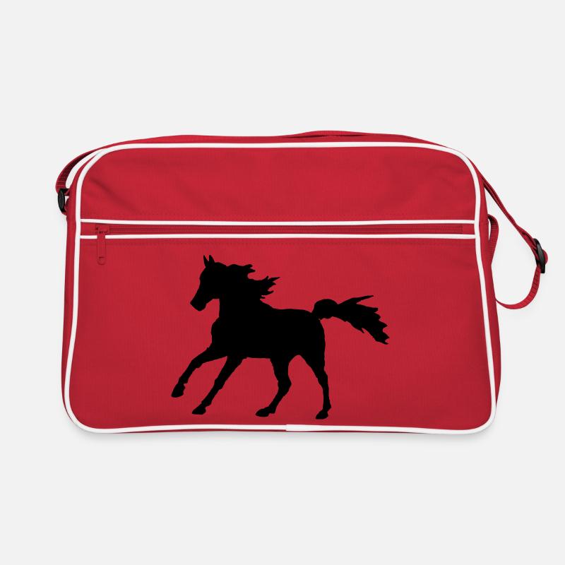 Pferd Vollblutaraber Galopp, edler Asil Araber - Retro Tasche - Rot/Weiß