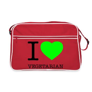 I LOVE VEGETARIAN Vegetarisch Vegetarier - Retro Tasche - Rot/Weiß - Vorne